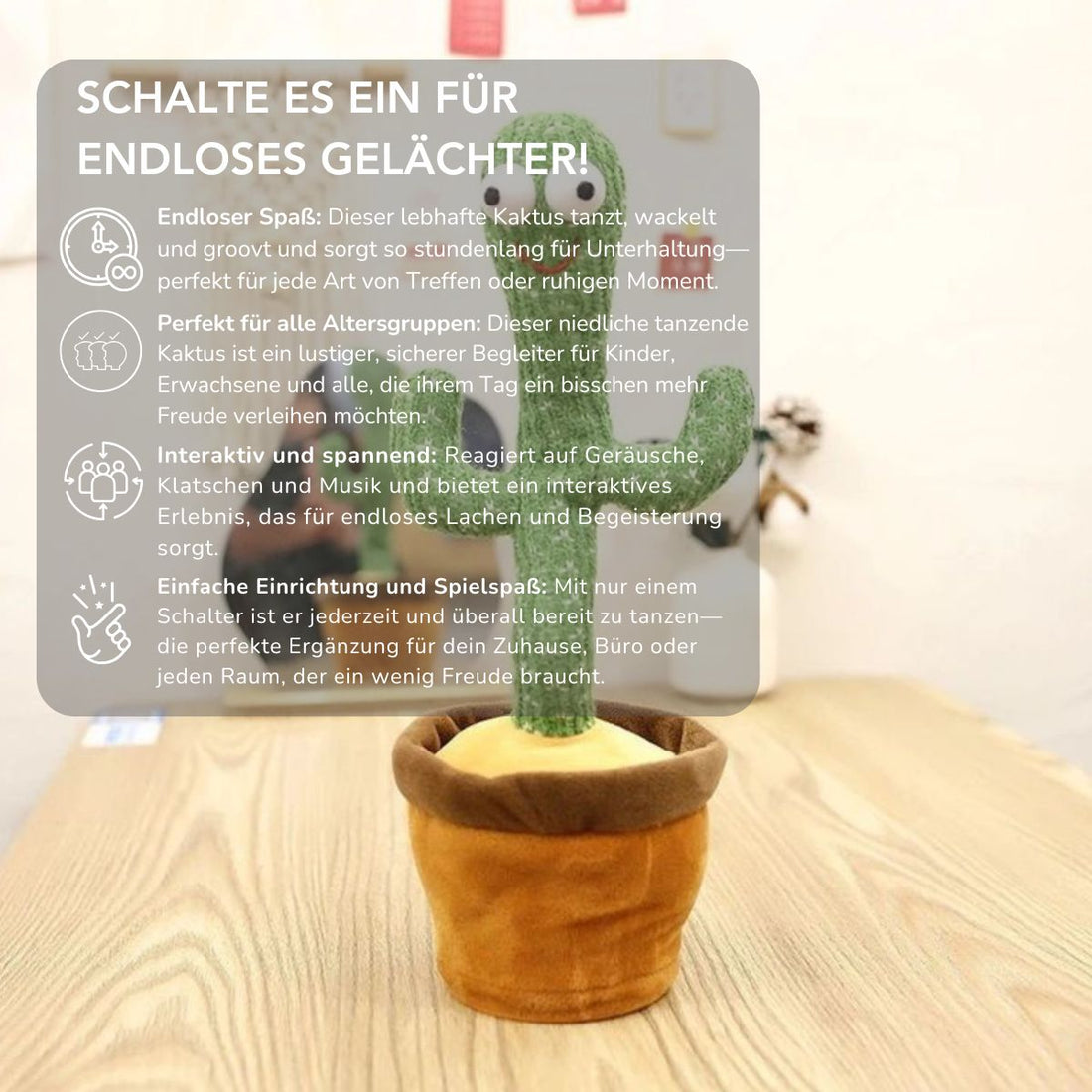 Serenosole™ Hug-a-Cactus Tanzender Kaktus | Endloses Lachen bei jedem Wackeln (1+1 GRATIS)