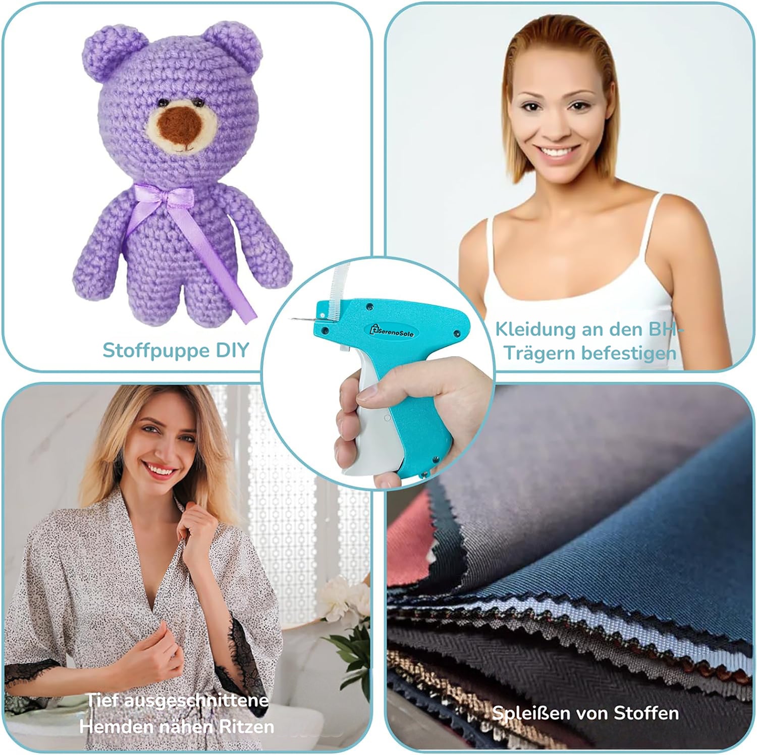 Serenosole EasyStitch™ | Schnelles Kleidungsfixiergerät | Mit gratis Komplettset (500 Verschlüsse +2 Nadeln)