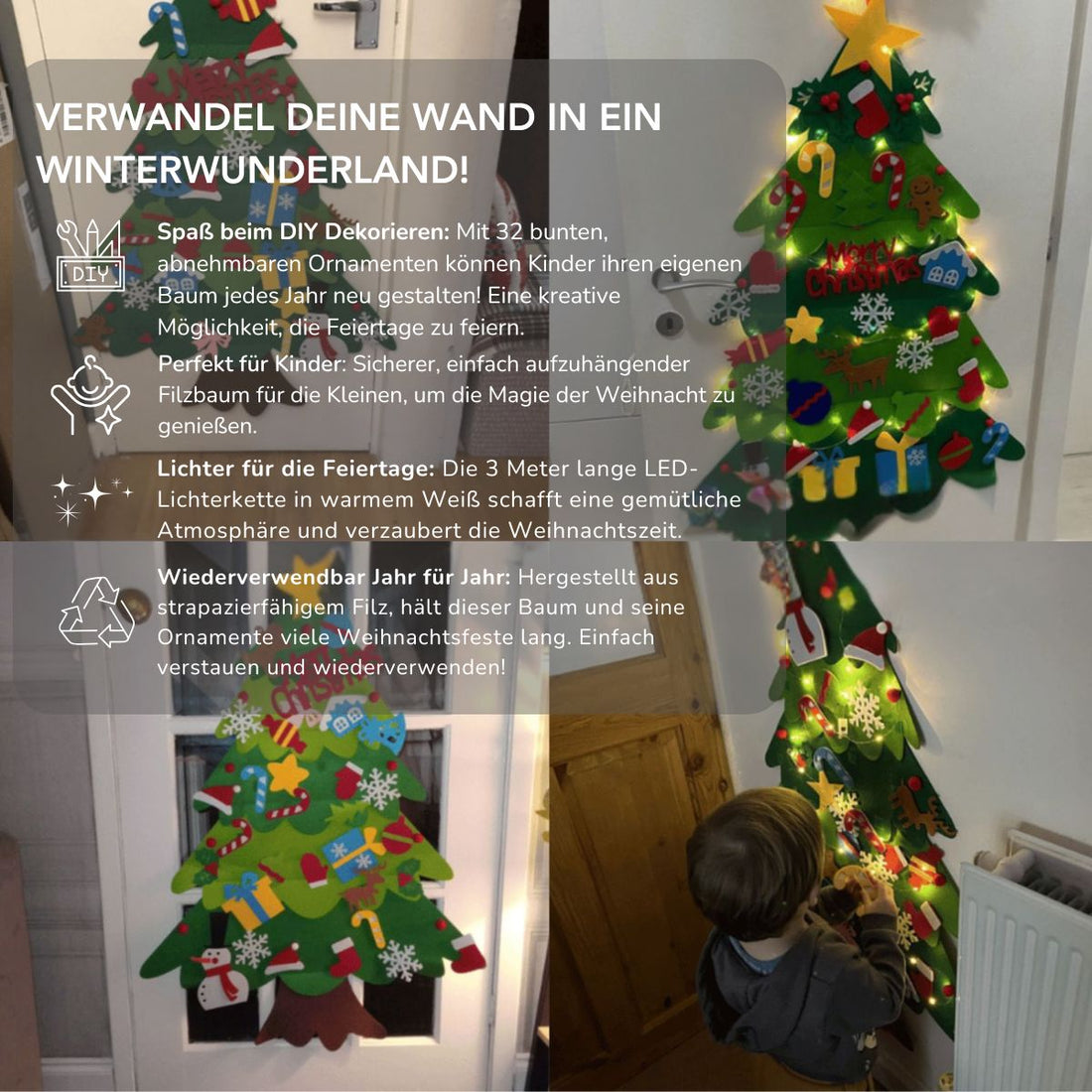 Serenosole™ MerryCraft DIY Wandhängender Weihnachtsbaum | Dekorieren, spielen und die Feiertage erleuchten | Bester Familienbaum 2024