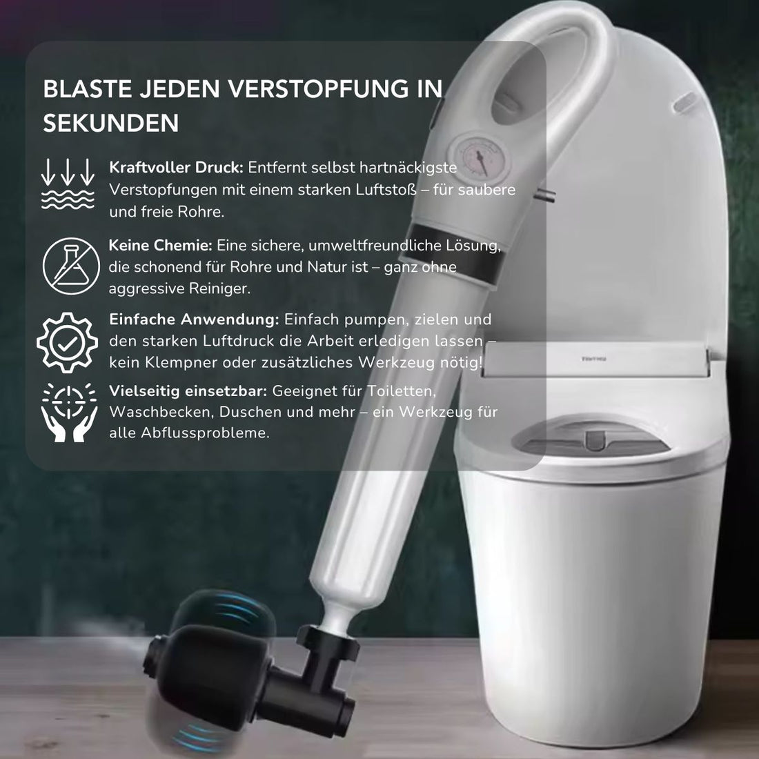 Serenosole™ DrainBlaster Turbo air pressure plunger | Beseitigt Verstopfungen in Sekunden |  Ultimativer Verstopfungs-Befreier 2024