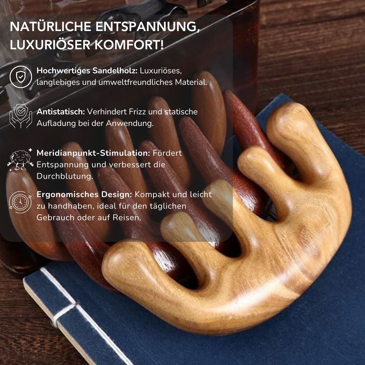 Serenosole™ CalmMeridian Holz-Massagekamm | Reduziert Frizz und fördert eine beruhigende Kopfhautmassage | Natürliche Entspannung 2024 (1+1 GRATIS)