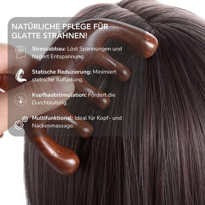 Serenosole™ CalmMeridian Holz-Massagekamm | Reduziert Frizz und fördert eine beruhigende Kopfhautmassage | Natürliche Entspannung 2024 (1+1 GRATIS)